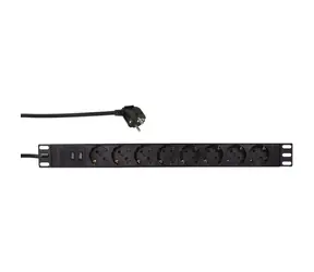 LogiLink PDU8C02 černá / Vícenásobná zásuvka pro server / 8x Zásuvka typ F / 2x USB-A / 2m / až 3500W