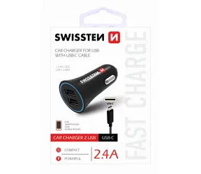 SWISSTEN CL adaptér 2.4A POWER 2x USB + KABEL USB-C