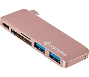 eSTUFF USB-C Hub růžová / 2 x USB 3.0 + 1 x USB C + čtečka SD-MicroSD 