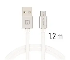 SWISSTEN TEXTILE datový kabel USB - microUSB 1.2m stříbrná