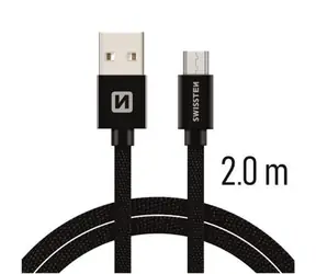 SWISSTEN TEXTILE datový kabel USB - microUSB 2m černá