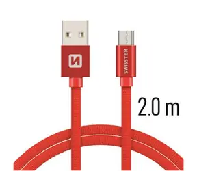 SWISSTEN TEXTILE datový kabel USB - microUSB 2m červená