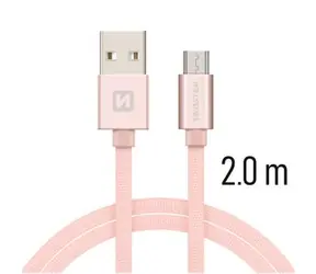 SWISSTEN TEXTILE datový kabel USB - microUSB 2m růžovo-zlatá
