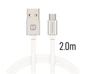SWISSTEN TEXTILE datový kabel USB - microUSB 2m stříbrná