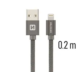 SWISSTEN TEXTILE datový kabel USB - Lightning 0.2m šedá