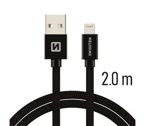 SWISSTEN TEXTILE datový kabel USB - Lightning 2m černá