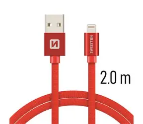 SWISSTEN TEXTILE datový kabel USB - Lightning 2m červená