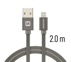 SWISSTEN TEXTILE datový kabel USB - Lightning 2m šedá