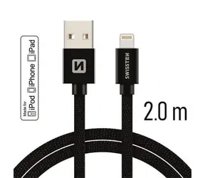 SWISSTEN TEXTILE datový kabel USB - Lightning MFi 2m černá