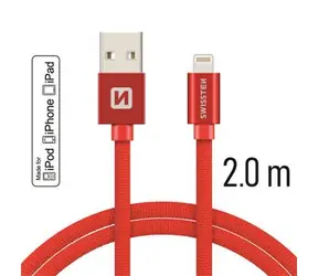 SWISSTEN TEXTILE datový kabel USB - Lightning MFi 2m červená