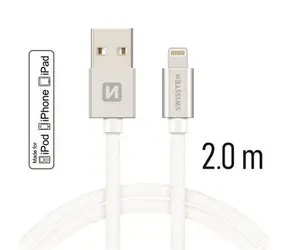 SWISSTEN TEXTILE datový kabel USB - Lightning MFi 2m stříbrná