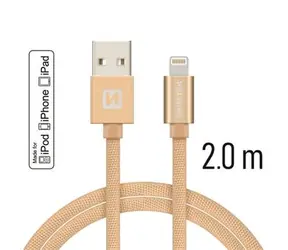 SWISSTEN TEXTILE datový kabel USB - Lightning MFi 2m zlatá