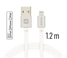 SWISSTEN TEXTILE datový kabel USB - Lightning MFi 1.2m stříbrná