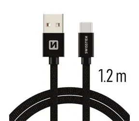 SWISSTEN TEXTILE datový kabel USB - USB-C 1.2m černá