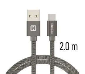 SWISSTEN TEXTILE datový kabel USB - USB-C 2m šedá