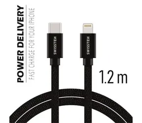 SWISSTEN TEXTILE datový kabel USB-C - Lightning 1.2m černá