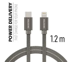SWISSTEN TEXTILE datový kabel USB-C - Lightning 1.2m šedá