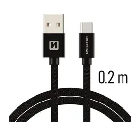 SWISSTEN TEXTILE datový kabel USB - USB-C 0.2m černá