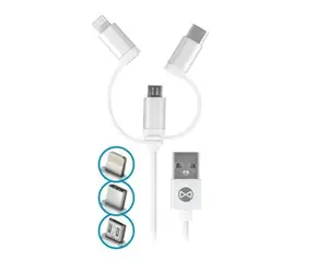 Forever 3IN1 Datový kabel  Lightning & microUSB & USB-C bílá