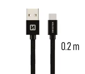 SWISSTEN TEXTILE datový kabel USB - USB-C 0.2m černá