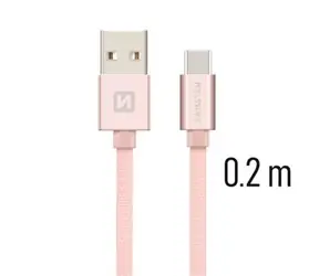 SWISSTEN TEXTILE datový kabel USB - USB-C 0.2m růžová