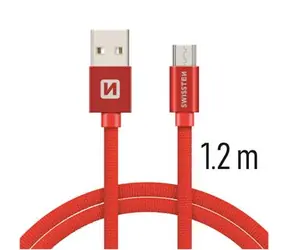 SWISSTEN TEXTILE datový kabel USB - microUSB 1.2m červená