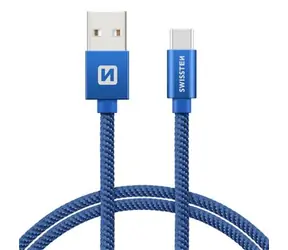 SWISSTEN TEXTILE datový kabel USB - USB-C 2.0m modrá