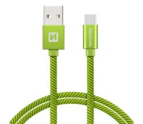 SWISSTEN TEXTILE datový kabel USB - USB-C 2.0m zelená