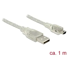 Delock Kabel USB 2.0 Typ-A samec > USB 2.0 Mini-B samec 1m transparentní