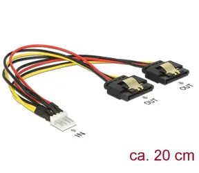 Delock napájecí kabel Floppy 4 pin samec > 2 x SATA 15 pin samice 0.2 m / kovový