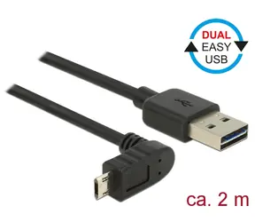 Delock Kabel EASY-USB 2.0 Typ-A samec > EASY-USB 2.0 Typ Micro-B samec 2 m černá / pravoúhlý nahoru & dolů