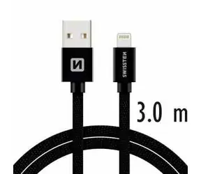 SWISSTEN TEXTILE datový kabel USB - Lightning 3m černá