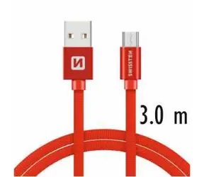 SWISSTEN TEXTILE datový kabel USB - microUSB 3m červená