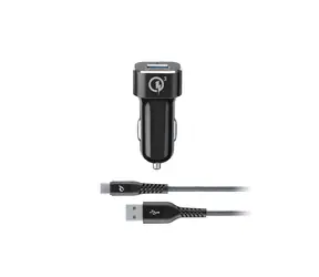 Cellularline Tetra Force 18W černá / Set USB autonabíječky a odolného USB-C kabelu / Qualcomm Quick Charge 3.0
