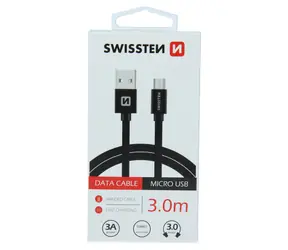 SWISSTEN TEXTILE datový kabel USB - microUSB 3m černá