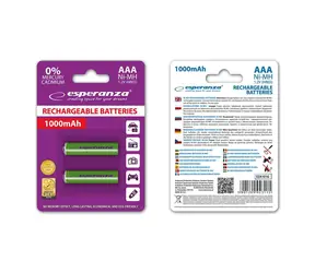 Esperanza Nabíjecí baterie AAA zelená / 1.2V / 1000mAh / Ni-MH / 2 ks / v blisteru