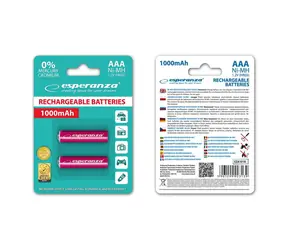 Esperanza Nabíjecí baterie AAA červená / 1.2V / 1000mAh / Ni-MH / 2 ks / v blisteru