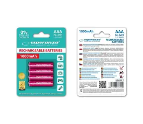 Esperanza Nabíjecí baterie AAA červená / 1.2V / 1000mAh / Ni-MH / 4 ks / v blisteru
