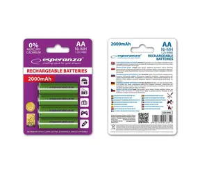 Esperanza Nabíjecí baterie AA zelená / 1.2V / 2000mAh / Ni-MH / 4 ks / v blisteru