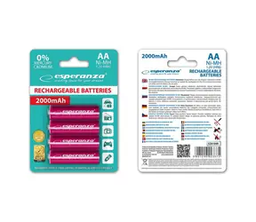 Esperanza Nabíjecí baterie AA červená / 1.2V / 2000mAh / Ni-MH / 4 ks / v blisteru