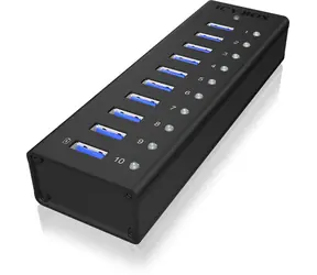 IcyBox IB-AC6110 USB Hub černá / 10x USB 3.0 / s USB nabíjením