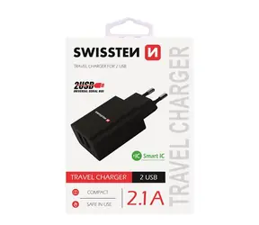 SWISSTEN SMART IC síťový adaptér 2x USB 2.1A POWER černá