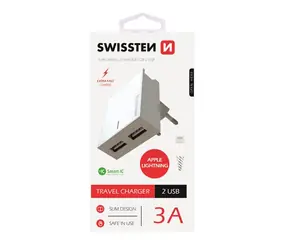 SWISSTEN SMART IC síťový adaptér 2x USB 3A POWER + datový kabel USB - Lightning 1.2m bílá