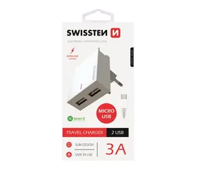 SWISSTEN SMART IC síťový adaptér 2x USB 3A POWER + datový kabel USB - microUSB 1.2m bílá