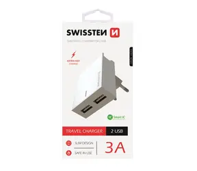 SWISSTEN SMART IC síťový adaptér 2x USB 3A POWER bílá