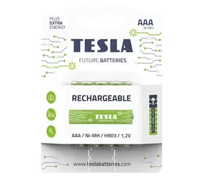 Tesla RECHARGEABLE+ nabíjecí mikrotužková baterie AAA Ni-MH 800mAh 4 ks / HR03 / blister