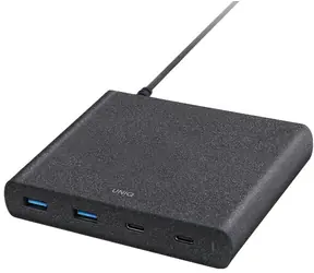 Uniq SURGE 90W CHARGING STATION - Charcoal černá / 4x USB / 2x USB-C PD / QC 3.0