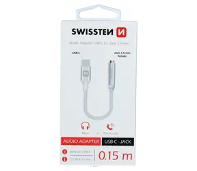 SWISSTEN TEXTILE audio adaptér USB-C na JACK (samice) 0.15m stříbrná