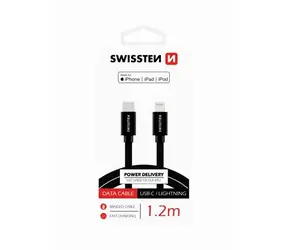 SWISSTEN TEXTILE datový kabel USB-C - LIGHTNING MFi 1.2m černá
