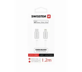 SWISSTEN TEXTILE datový kabel USB-C - LIGHTNING MFi 1.2m stříbrná